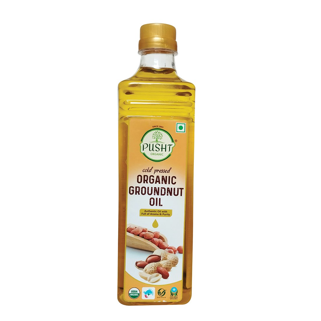 Pusht Organic Cold Pressed Groundnut Oil | Unrefined Peanut Oil - 1Ltr. Groundnut Oil Plastic Bottle image 0