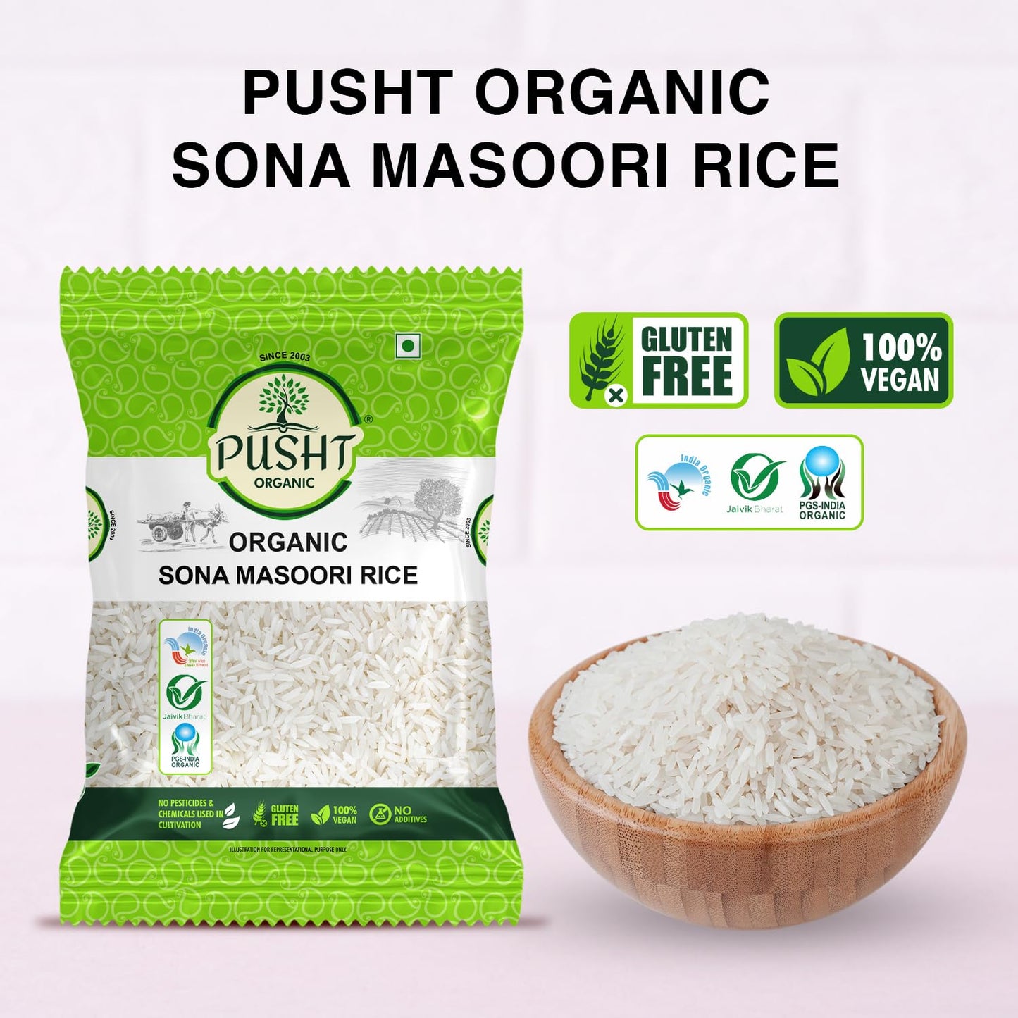 Pusht Organic Sona Masoori Rice 1Kg
