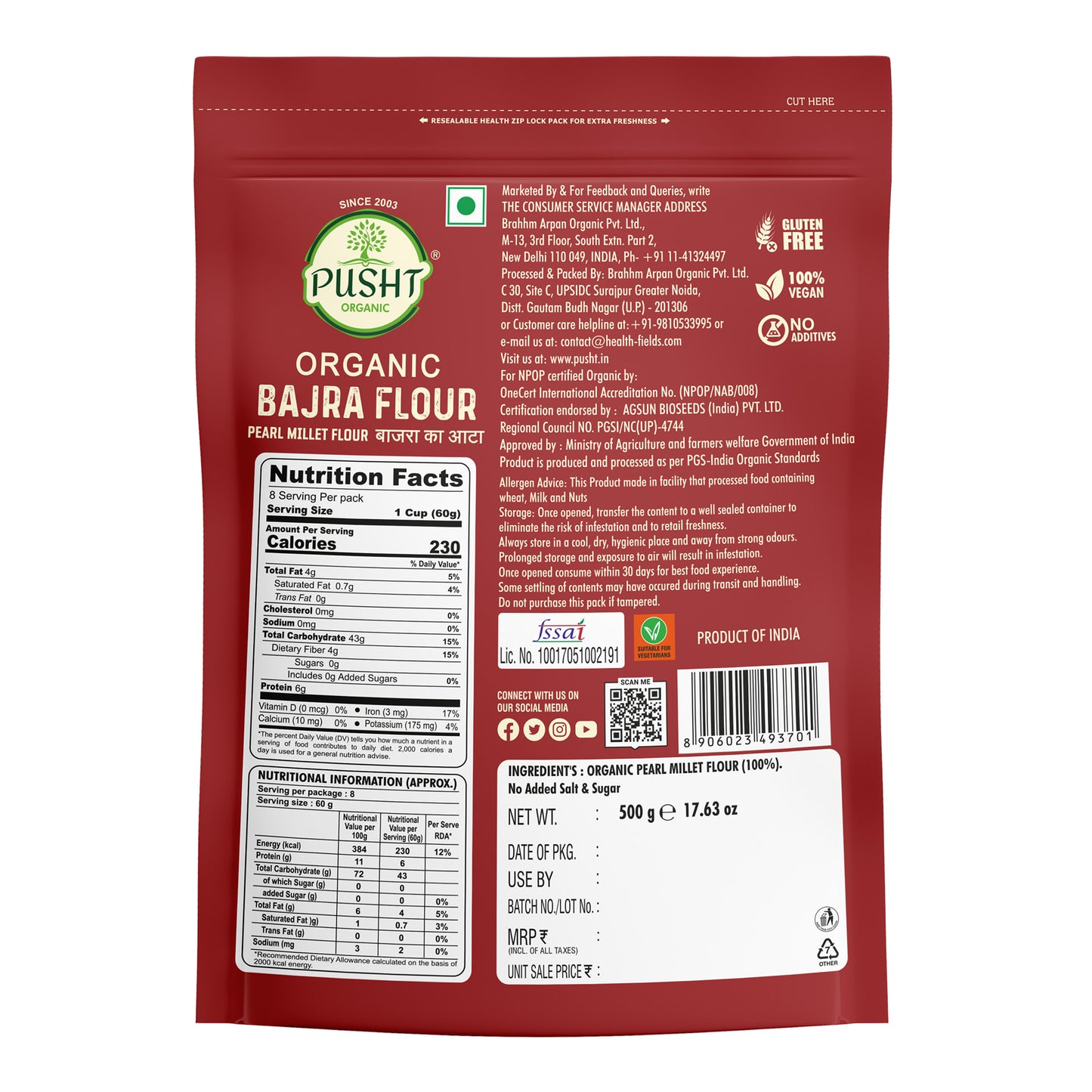 Organic Pearl Millet Flour, Bajra Ka Atta 500G