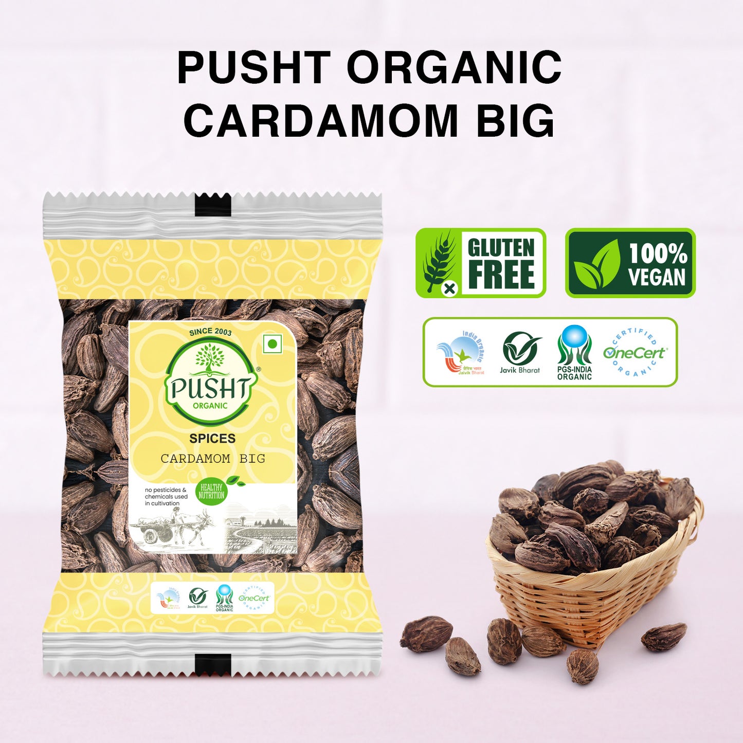 Organic Cardamom Big (Black Elaichi) - 50Gm
