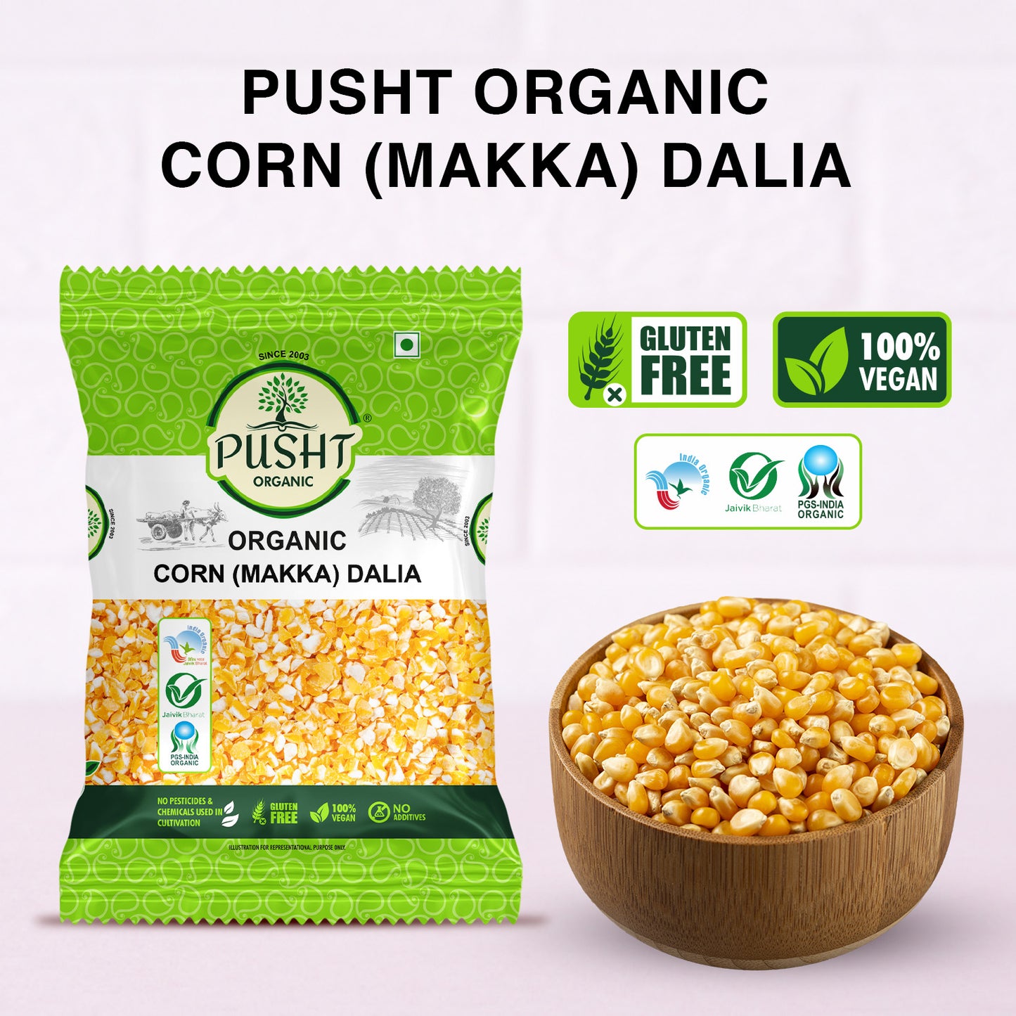 Pusht Organic Corn (Makka) Dalia 500 Gm