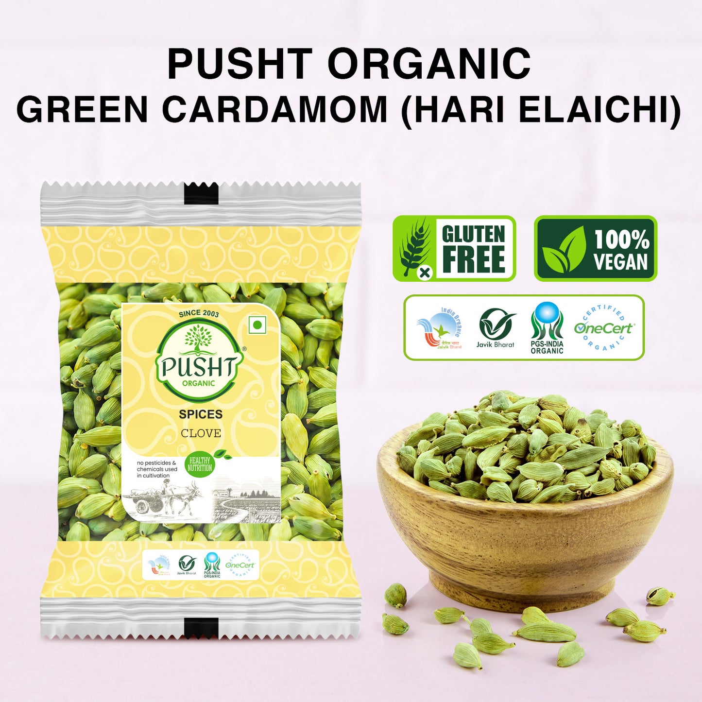 Organic Green Cardamom (Hari Elaichi) - 50Gm