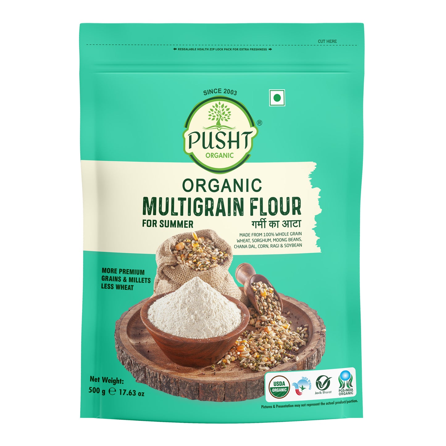 Pusht Organic Multi Grain Atta - Summer 500 Gm
