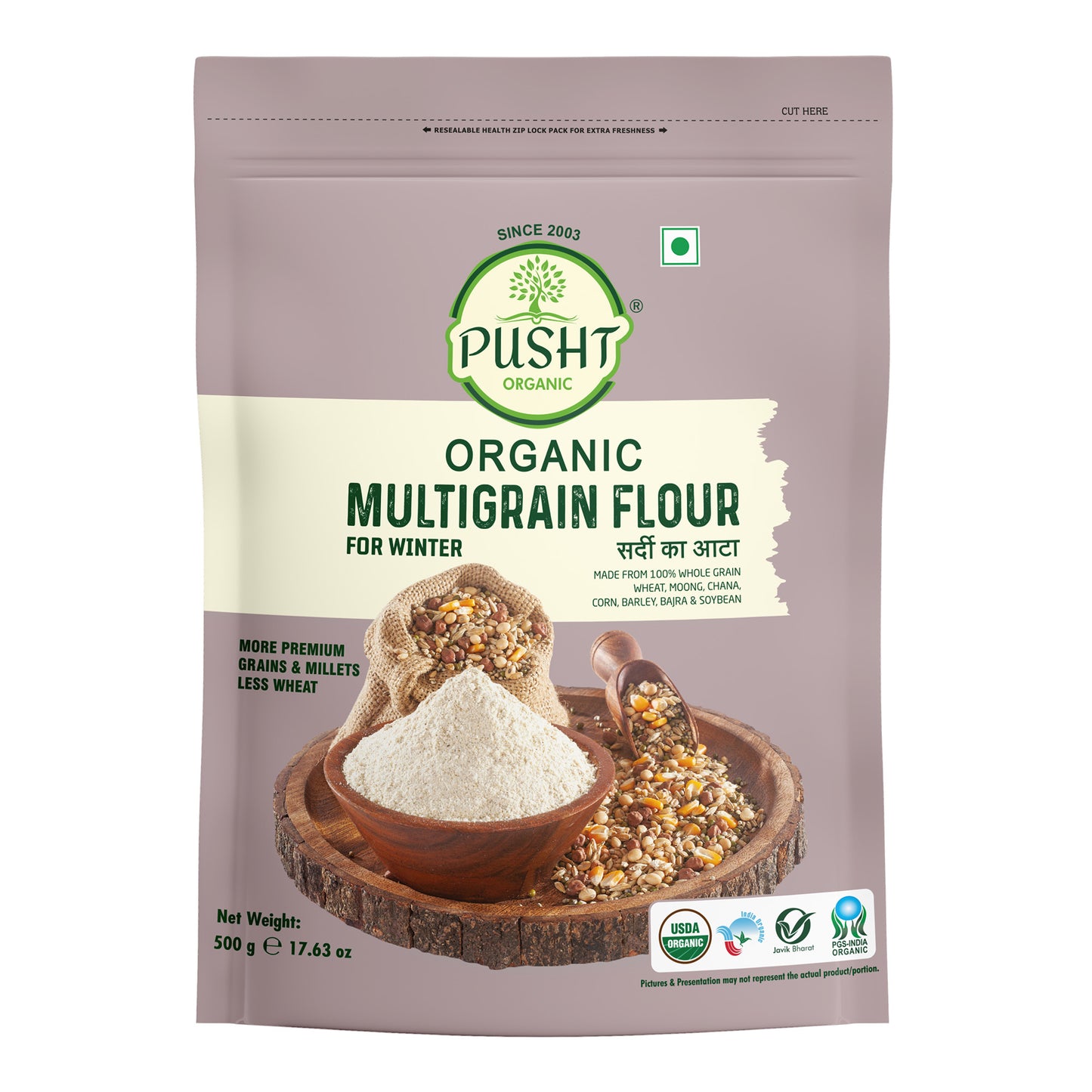 Pusht Organic Multi Grain Atta For Winter 500Gm