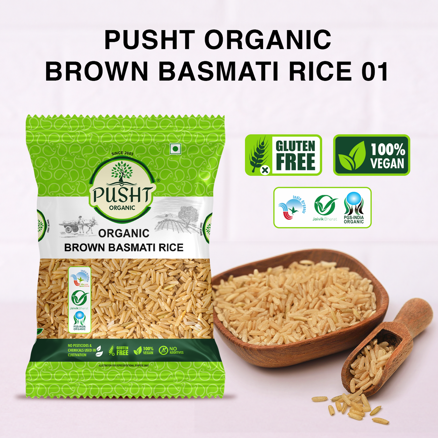Pusht Organic Brown Basmati Rice 1Kg