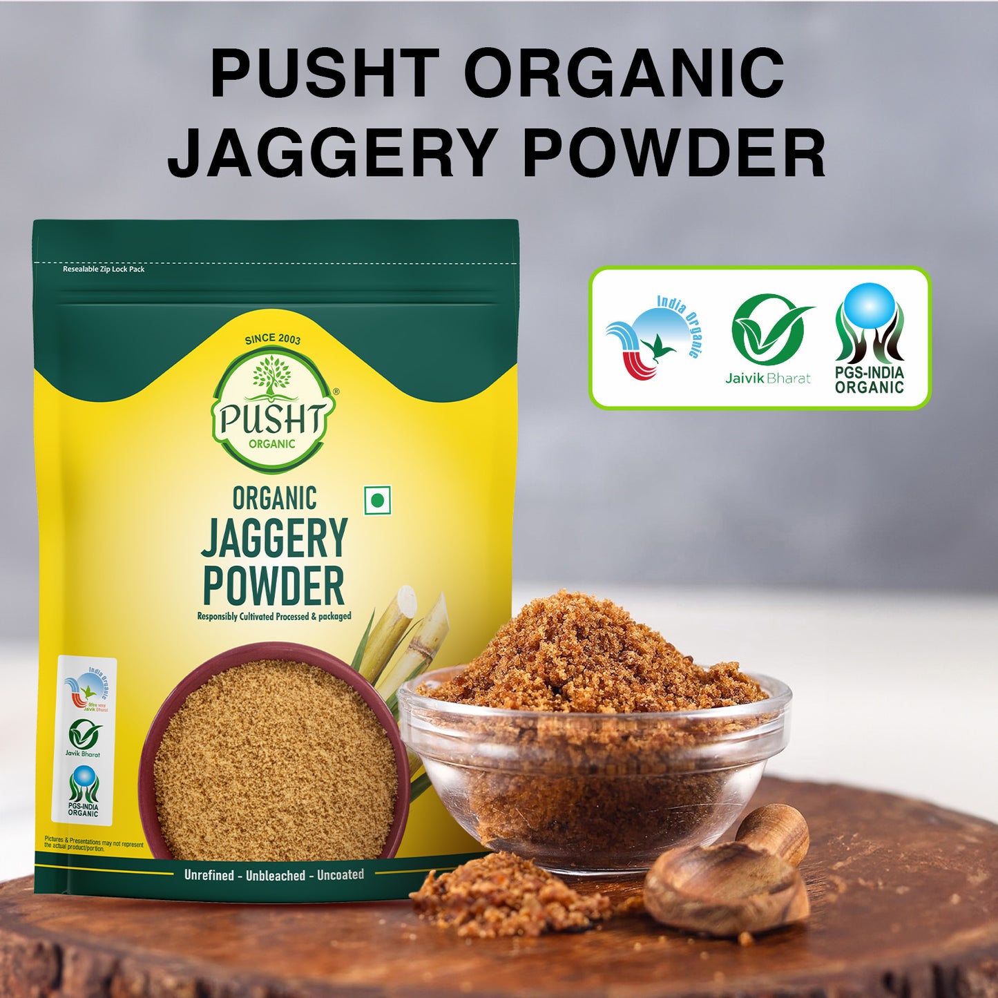 Pusht Organic Jaggery Powder | Gur | 500G
