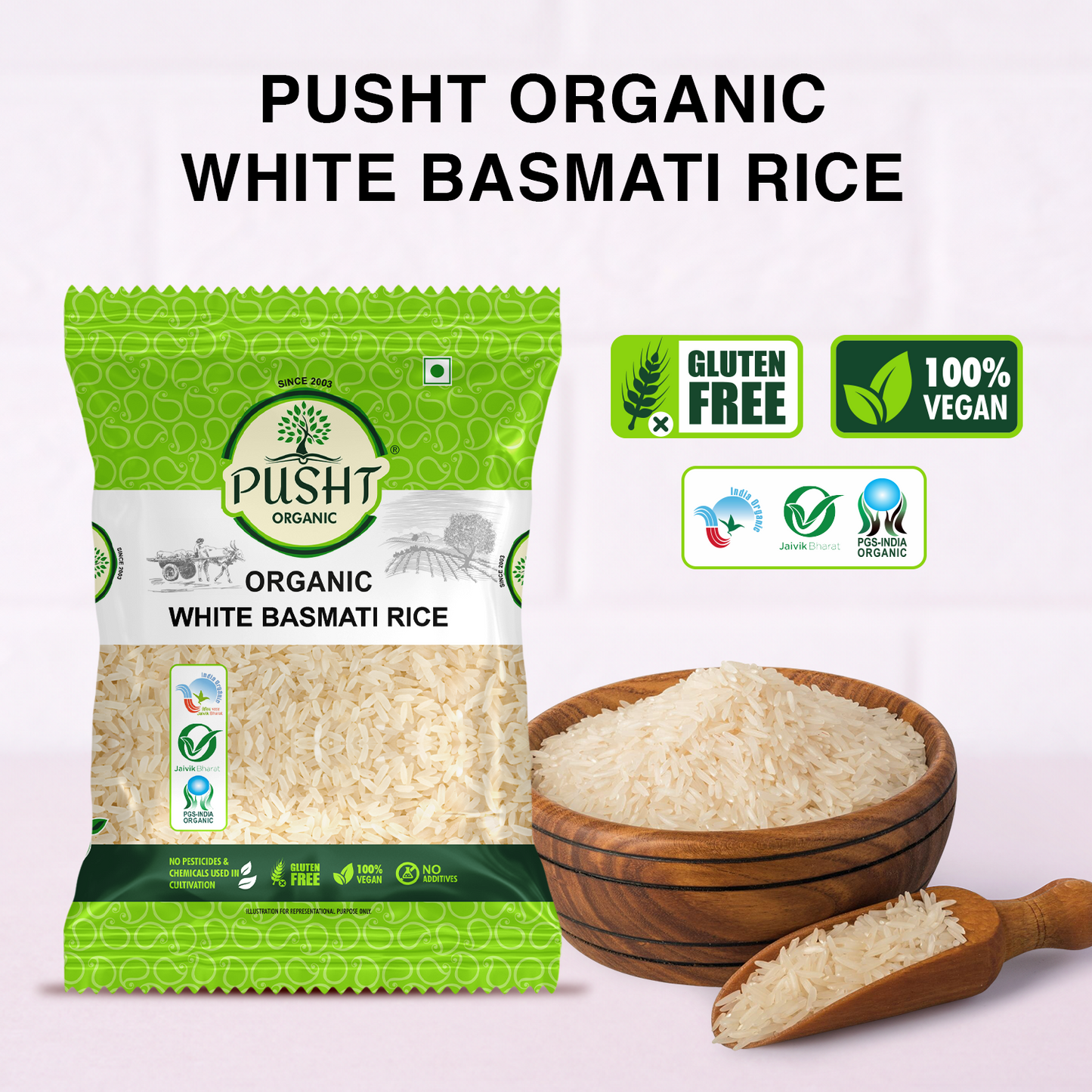 Pusht Organic White Basmati Rice 1Kg