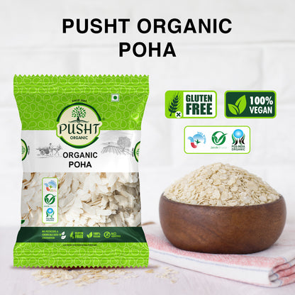 Pusht Organic White Rice Poha 400G X 3Pcs