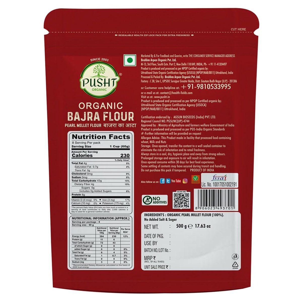 Organic Pearl Millet Flour, Bajra Ka Atta 500G