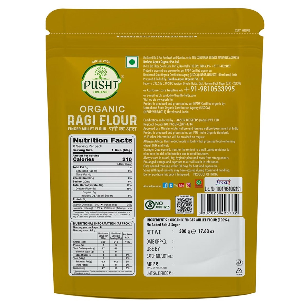 Organic Ragi Flour (Finger Millet) 500G