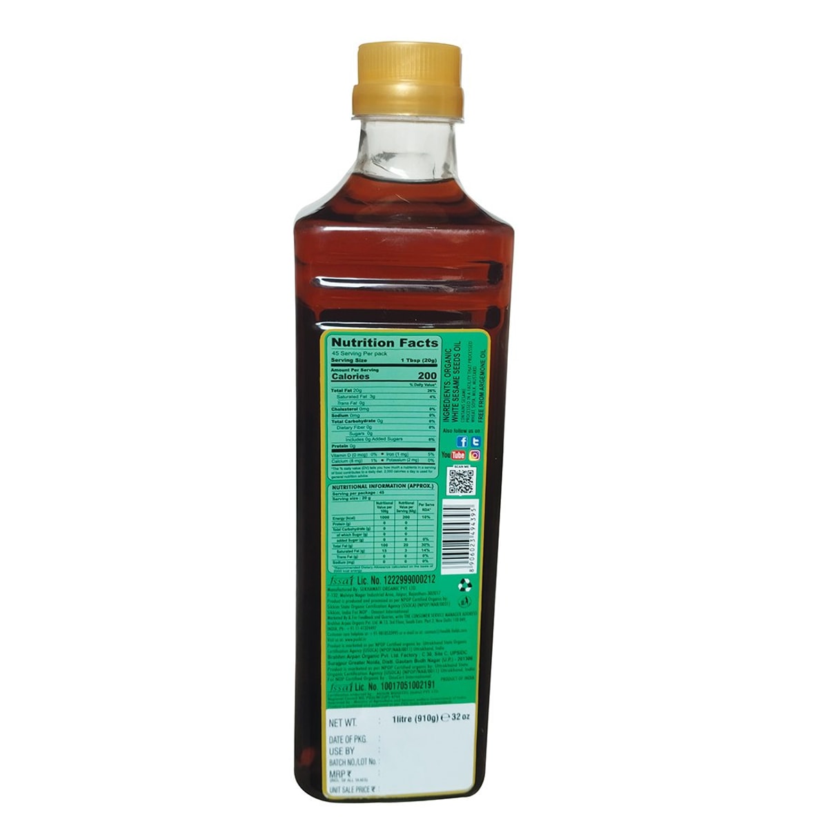 Organic Sesame Oil 1Ltr