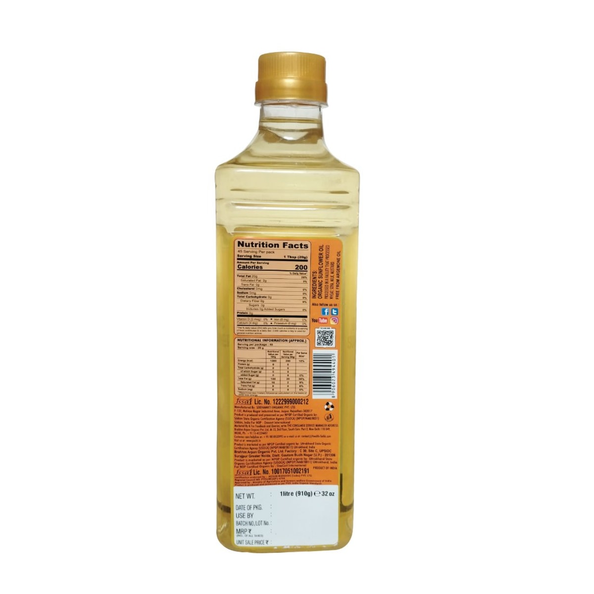 Organic Sunflower Oil 1Ltr.