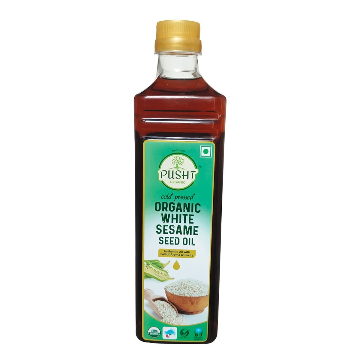 Pusht Organic Cold Pressed White Sesame Oil (safed till Ka Tail) - 910ML White Sesame Oil Plastic Bottle