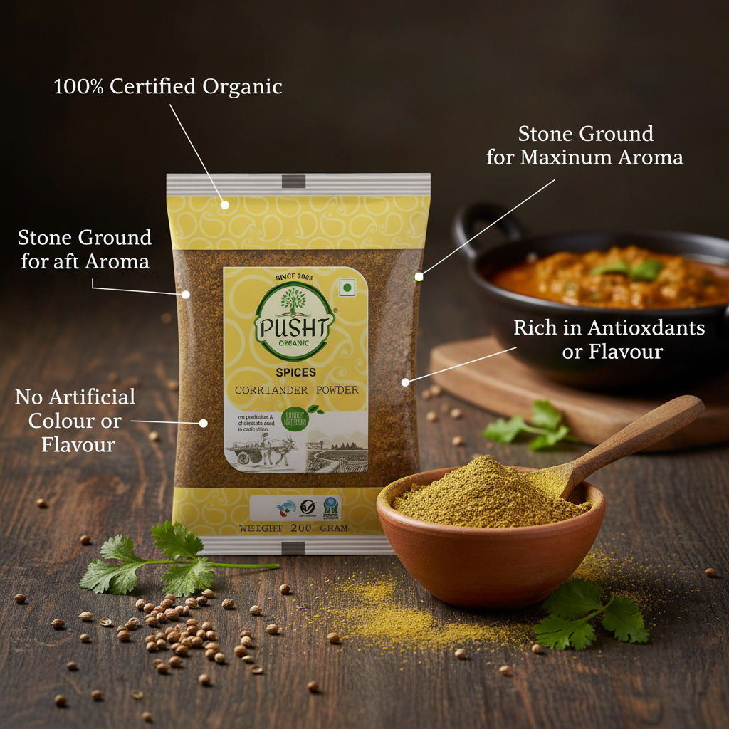 Pusht Organic Coriander Powder - Benefit Image