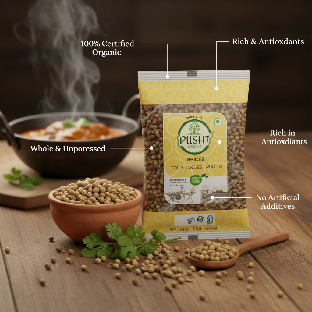 Pusht Organic Coriander Whole - Benefit Image