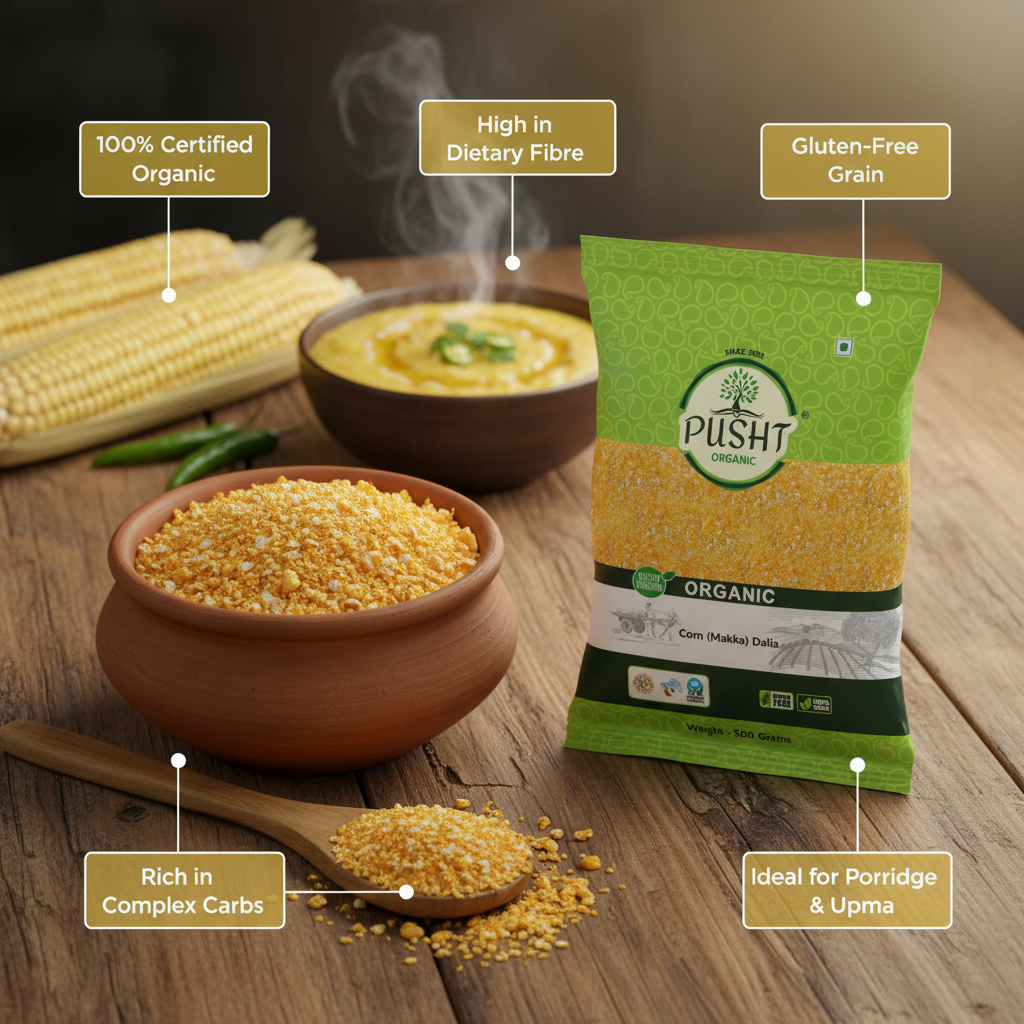 Pusht Organic Corn Makka Dalia - Benefit Image