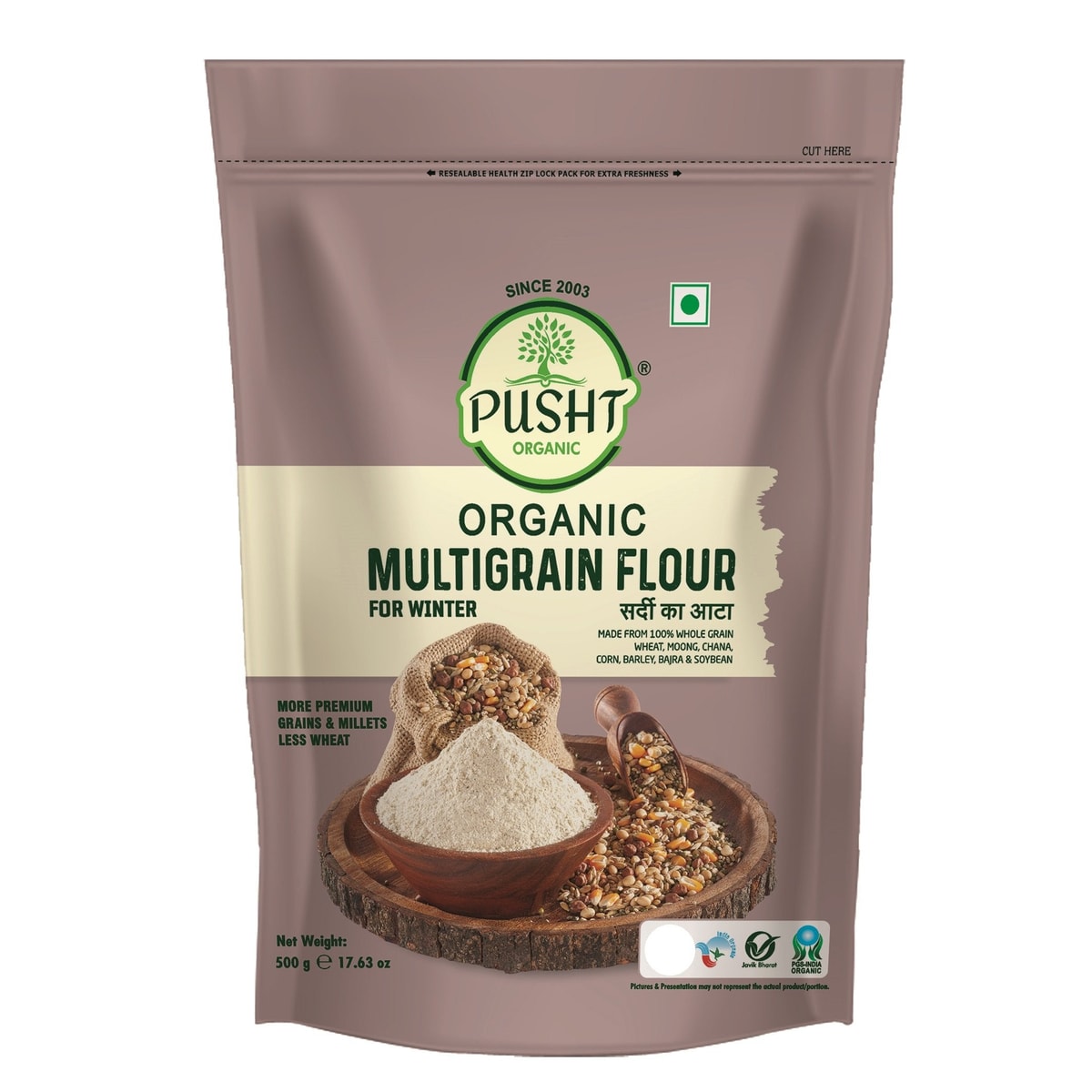 Pusht Organic Multi Grain Atta For Winter 500Gm
