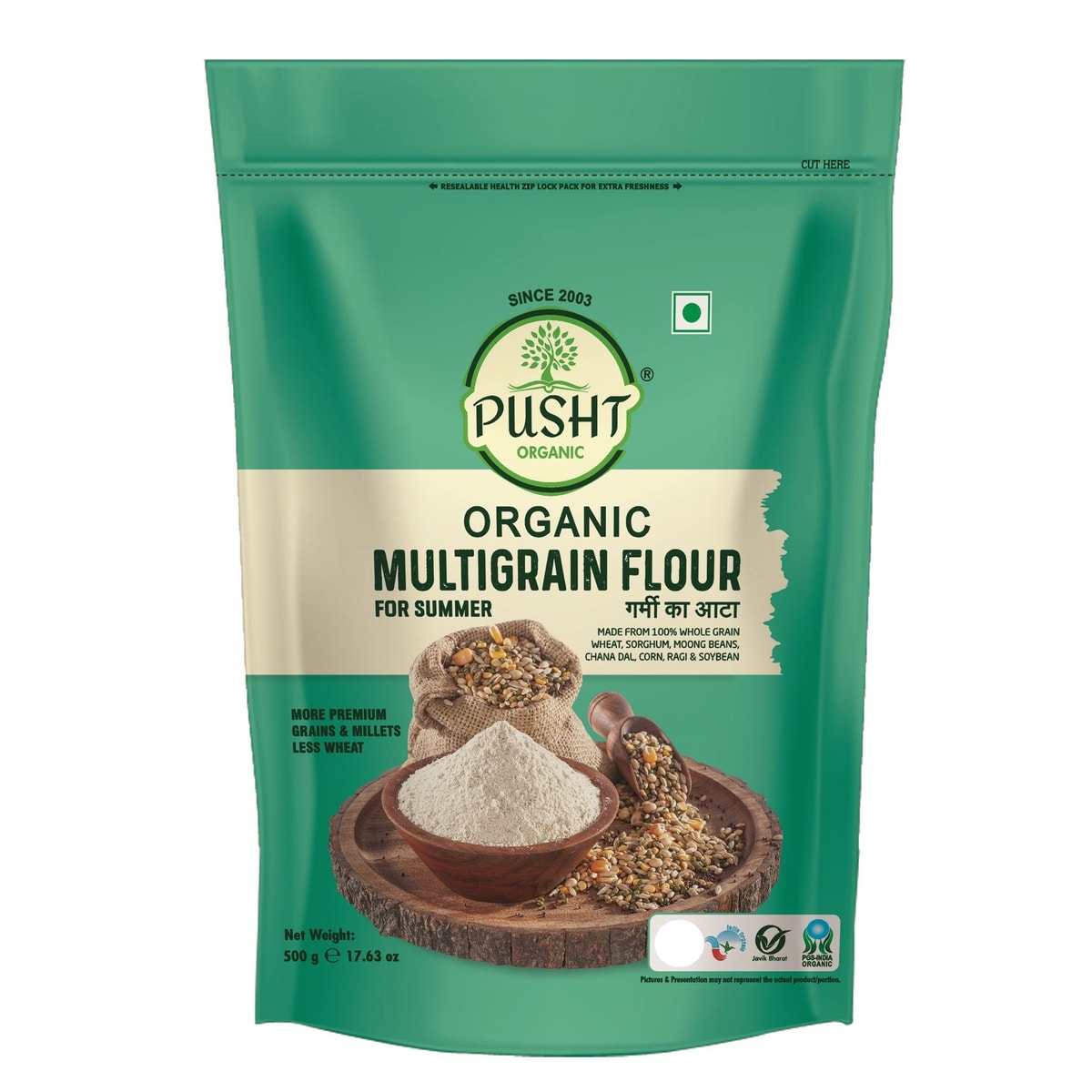 Pusht Organic Multi Grain Atta - Summer 500 Gm