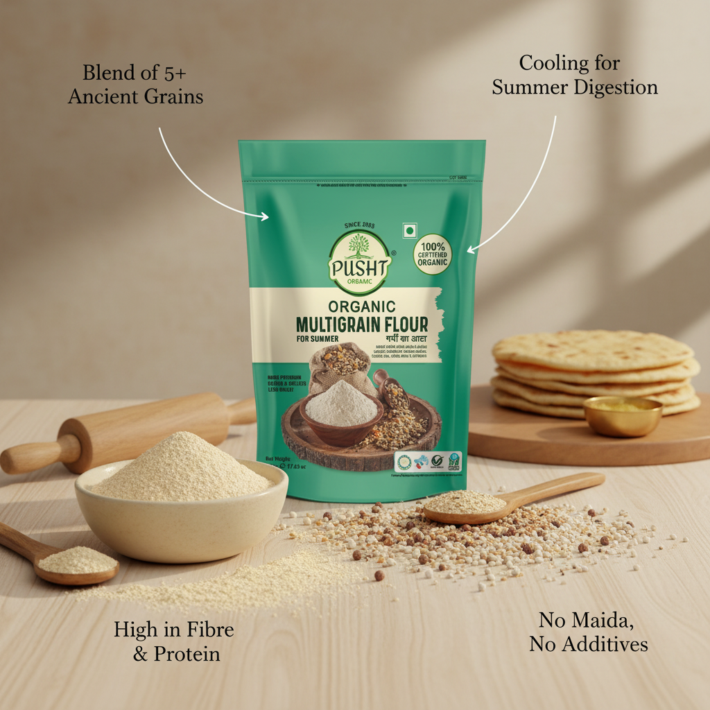 Pusht Organic Multigrain Atta Summer - Benefit Image