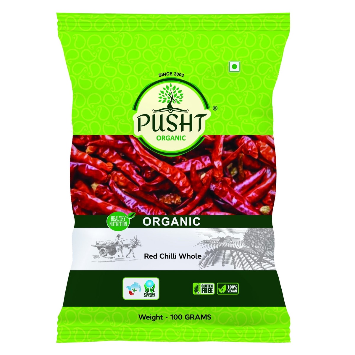 Pusht Organic Red Chilli Whole 100 Gm