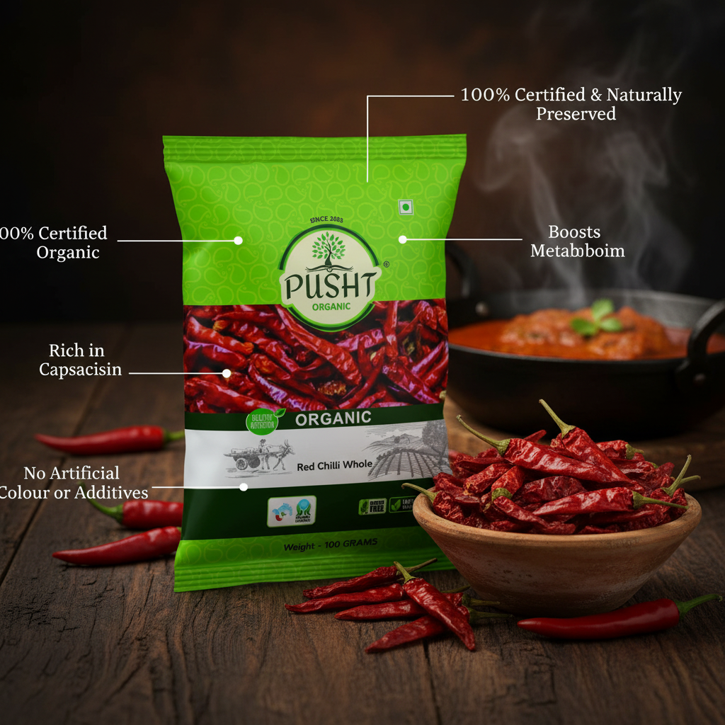 Pusht Organic Red Chilli Whole - Benefit Image
