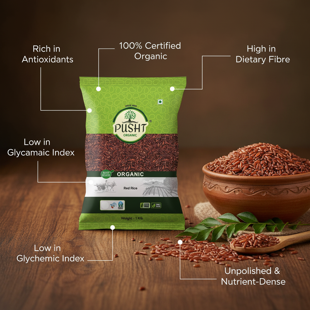 Pusht Organic Red Rice - Benefit Image