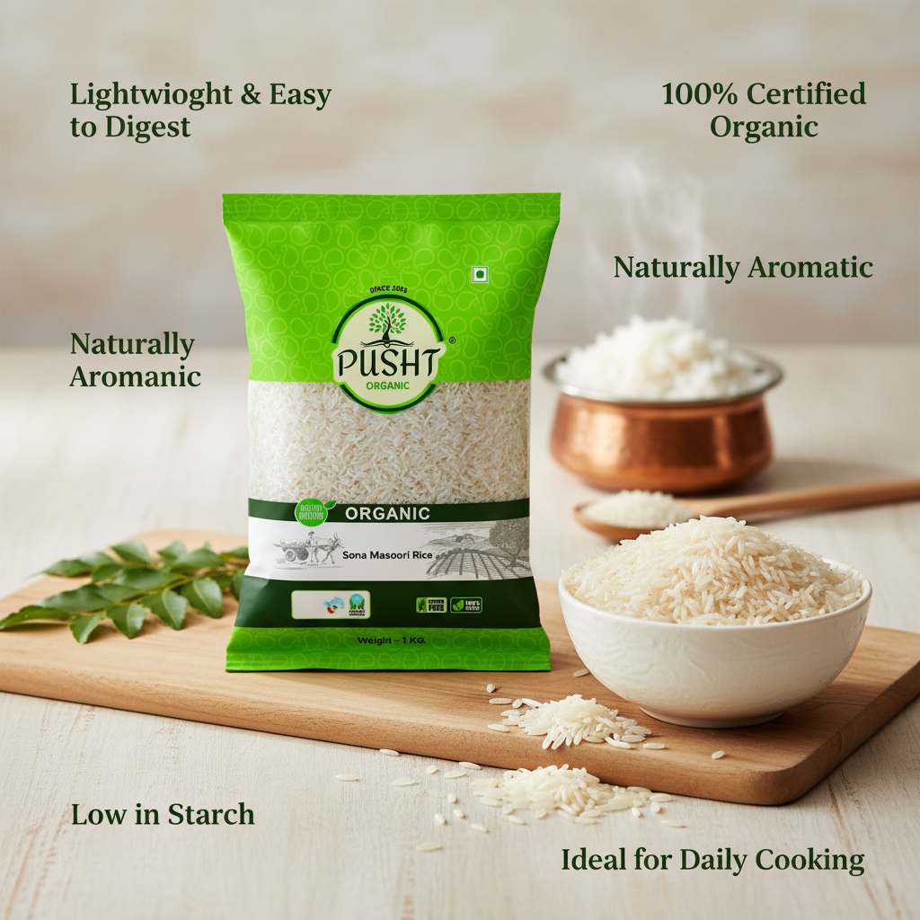 Pusht Organic Sona Masoori Rice - Benefit Image
