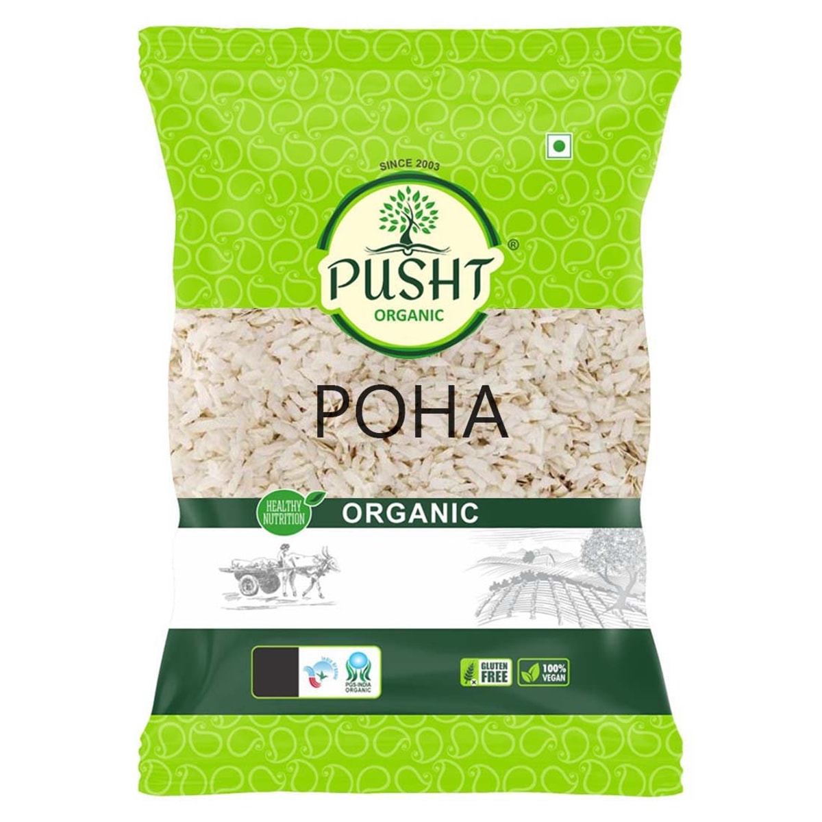 Pusht Organic White Rice Poha 400G X 3Pcs