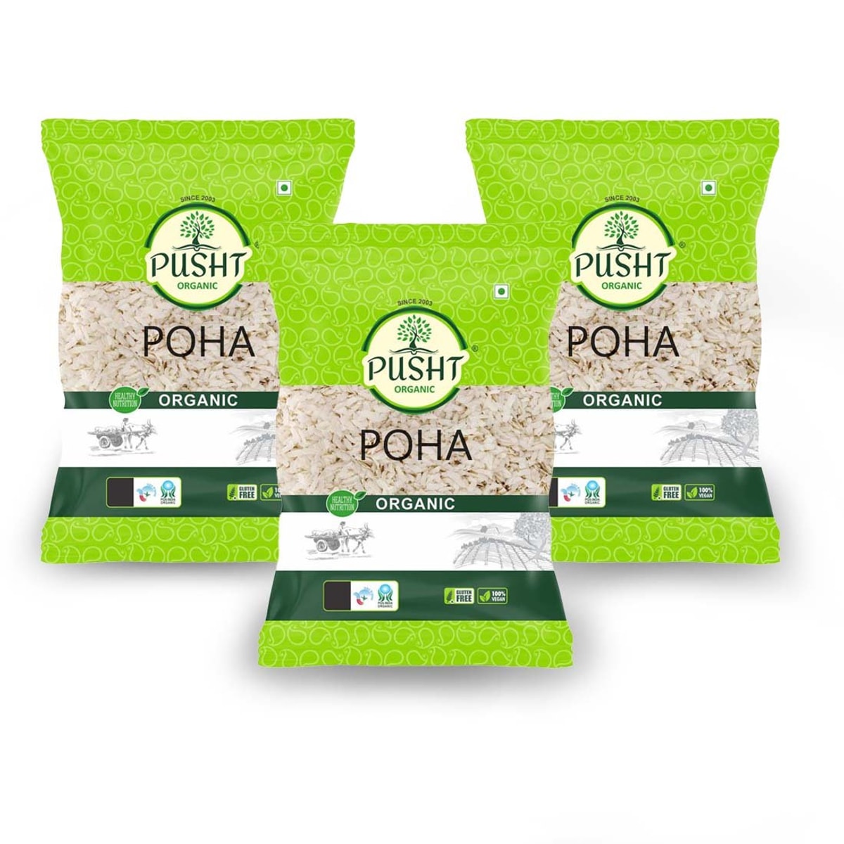Pusht Organic White Rice Poha 400G X 3Pcs
